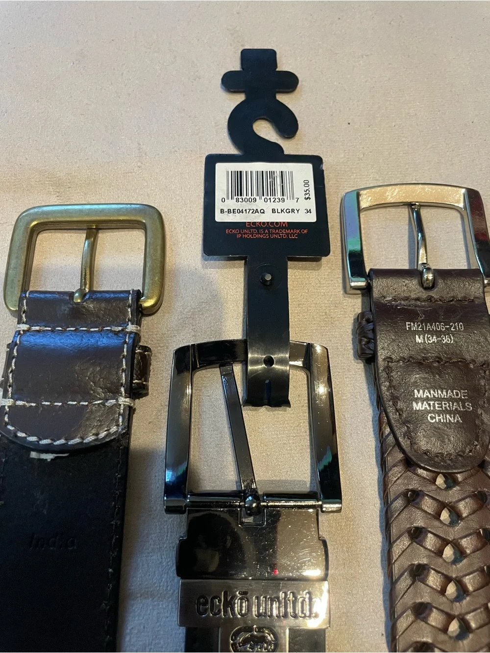 Ecko Unlimited Black Leather Belt Trio (Black, Dark Brown)